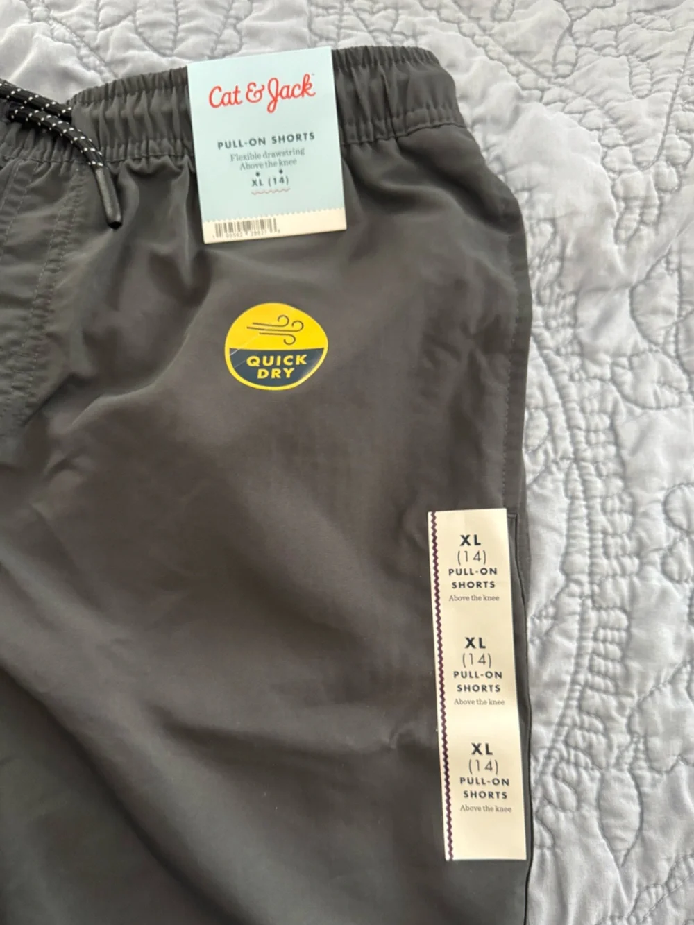 🔥3/$15 Cat & Jack boys dark grey pull on above knee shorts XL 14 quick dry